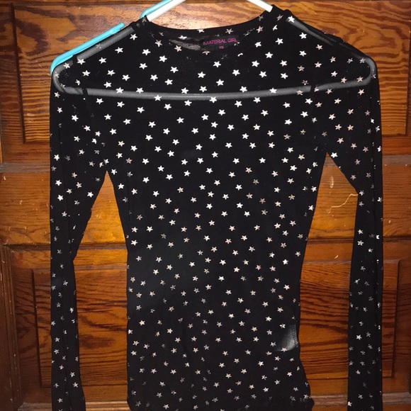Material Girl Tops - Sheer black bodysuit with stars Material Girl Tops - Sheer black bodysuit with stars